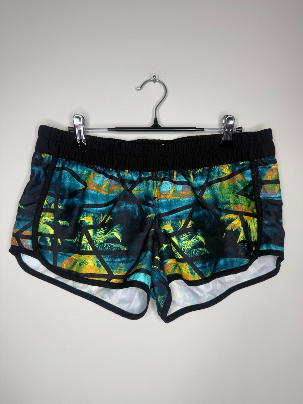 Hurley Tropical Blue Palm Bike Shorts with Black Trim